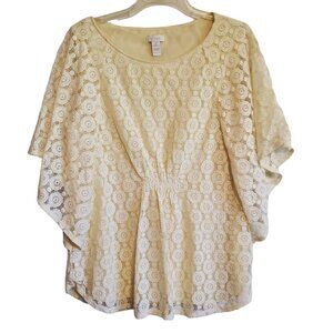 Chico's Lace Overlay Sheer Blouse with Batwing Sleeves